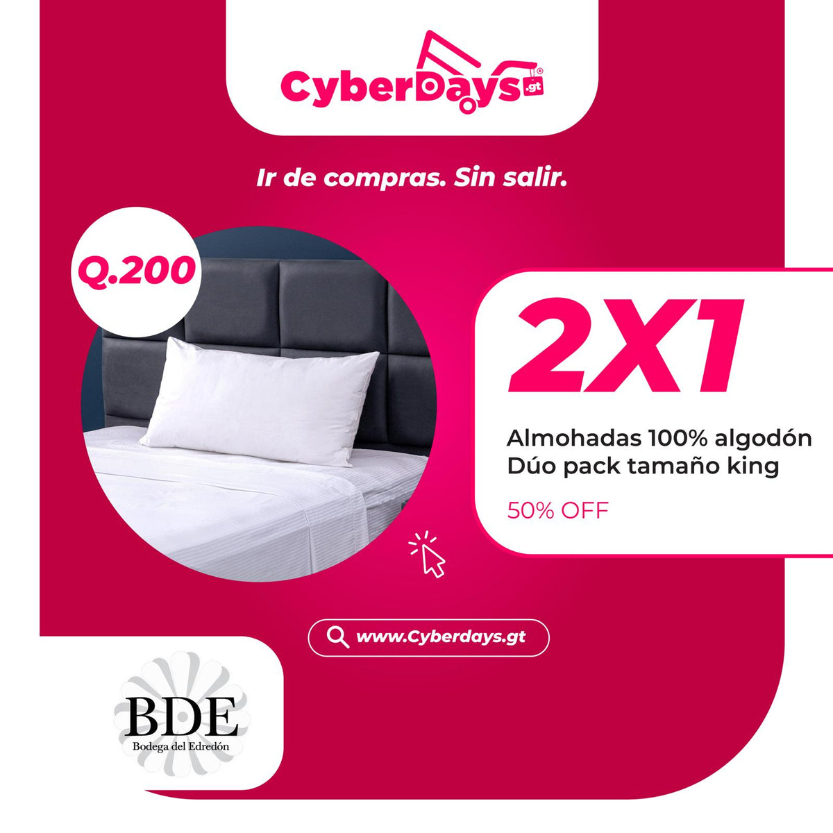 2X1 en almohadas King - Almohadas de algodón  2pack,  Down Alternative